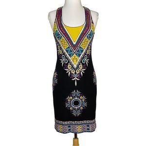 Nicole Miller Silk Dress Size S Sleeveless Racerback Tribal Geometric Ethnic